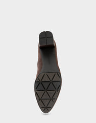 Comfortable Women's Mid Block Heel Bootie In Brown Faux Suede