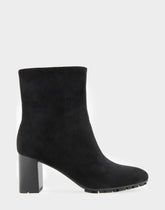 Comfortable Women's Mid Block Heel Bootie In Black Faux Suede