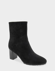Comfortable Women's Mid Block Heel Bootie In Black Faux Suede