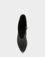 Comfortable Women's Mid Block Heel Bootie In Black Faux Suede