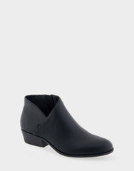 Comfortable Women's Asymmetrical Envelope Low Bootie in Black Faux Leather