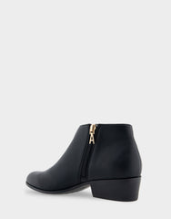 Comfortable Women's Asymmetrical Envelope Low Bootie in Black Faux Leather