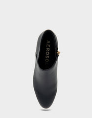 Comfortable Women's Asymmetrical Envelope Low Bootie in Black Faux Leather