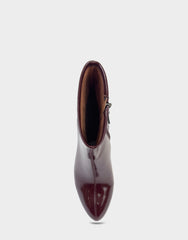 Comfortable Women's Mid Block Heel Bootie In Burgundy Patent Faux Leather