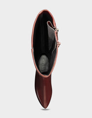Comfortable Women's Mid Block Heel Boot In Burgundy Patent Faux Leather