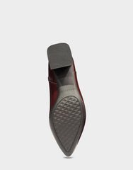 Comfortable Women's Mid Block Heel Boot In Burgundy Patent Faux Leather