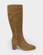 Comfortable Women's Mid Block Heel Boot In Brown Suede