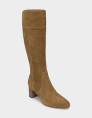 Comfortable Women's Mid Block Heel Boot In Brown Suede