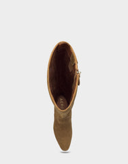 Comfortable Women's Mid Block Heel Boot In Brown Suede