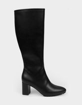 Comfortable Women's Mid Block Heel Boot In Black Faux Leather