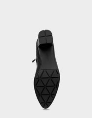 Comfortable Women's Mid Block Heel Boot In Black Faux Leather