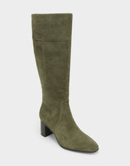 Comfortable Women's Mid Block Heel Boot In Green Suede