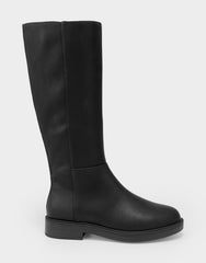 Comfortable Women's Low Block Heel Boot In Black Faux Leather