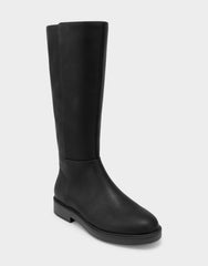 Comfortable Women's Low Block Heel Boot In Black Faux Leather