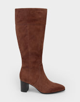 Comfortable Women's Mid Block Heel Boot In Brown Suede