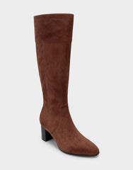 Comfortable Women's Mid Block Heel Boot In Brown Suede
