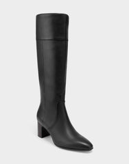 Comfortable Women's Mid Block Heel Boot In Black Leather