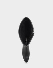 Comfortable Women's Mid Block Heel Boot In Black Leather