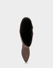 Comfortable Women's Mid Block Heel Boot In Brown Faux Suede