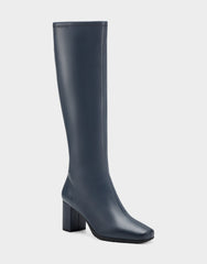 Comfortable Women's Tall Shaft Boot in Navy Faux Leather