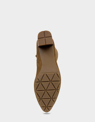 Comfortable Women's Mid Block Heel Boot In Brown Faux Suede