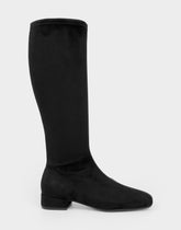 Comfortable Women's Low Block Heel Boot In Black Faux Suede