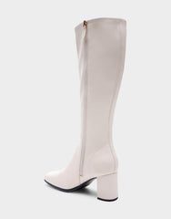 Comfortable Women's Tall Shaft Boot in Eggnog Stretch Faux Leather