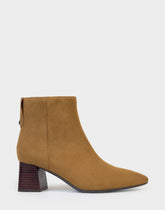 Comfortable Women's Mid Block Heel Bootie In Brown Faux Suede