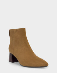 Comfortable Women's Mid Block Heel Bootie In Brown Faux Suede