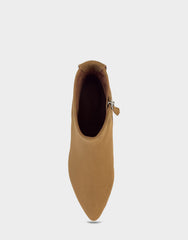 Comfortable Women's Mid Block Heel Bootie In Brown Faux Suede