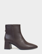 Comfortable Women's Mid Block Heel Bootie In Brown Faux Leather