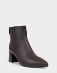 Comfortable Women's Mid Block Heel Bootie In Brown Faux Leather