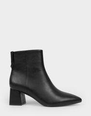 Comfortable Women's Mid Block Heel Bootie In Black Faux Leather