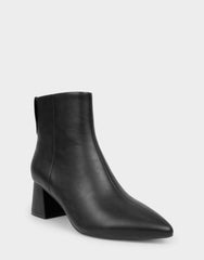 Comfortable Women's Mid Block Heel Bootie In Black Faux Leather