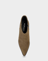 Comfortable Women's Mid Block Heel Bootie In Brown Suede