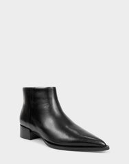 Comfortable Women's Mid Block Heel Bootie In Black Leather