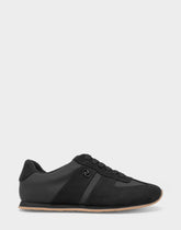 Comfortable Women's Lace Up Sneaker In Black Faux Suede