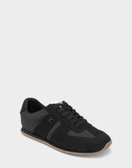 Comfortable Women's Lace Up Sneaker In Black Faux Suede