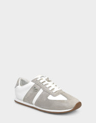 Comfortable Women's Lace Up Sneaker In White Faux Suede
