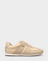 Comfortable Women's Lace Up Sneaker In Beige Faux Suede