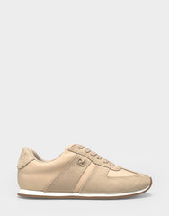 Comfortable Women's Lace Up Sneaker In Beige Faux Suede