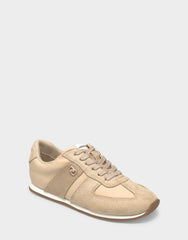 Comfortable Women's Lace Up Sneaker In Beige Faux Suede