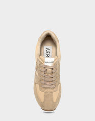 Comfortable Women's Lace Up Sneaker In Beige Faux Suede