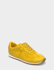 Comfortable Women's Lace Up Sneaker In Yellow Faux Suede