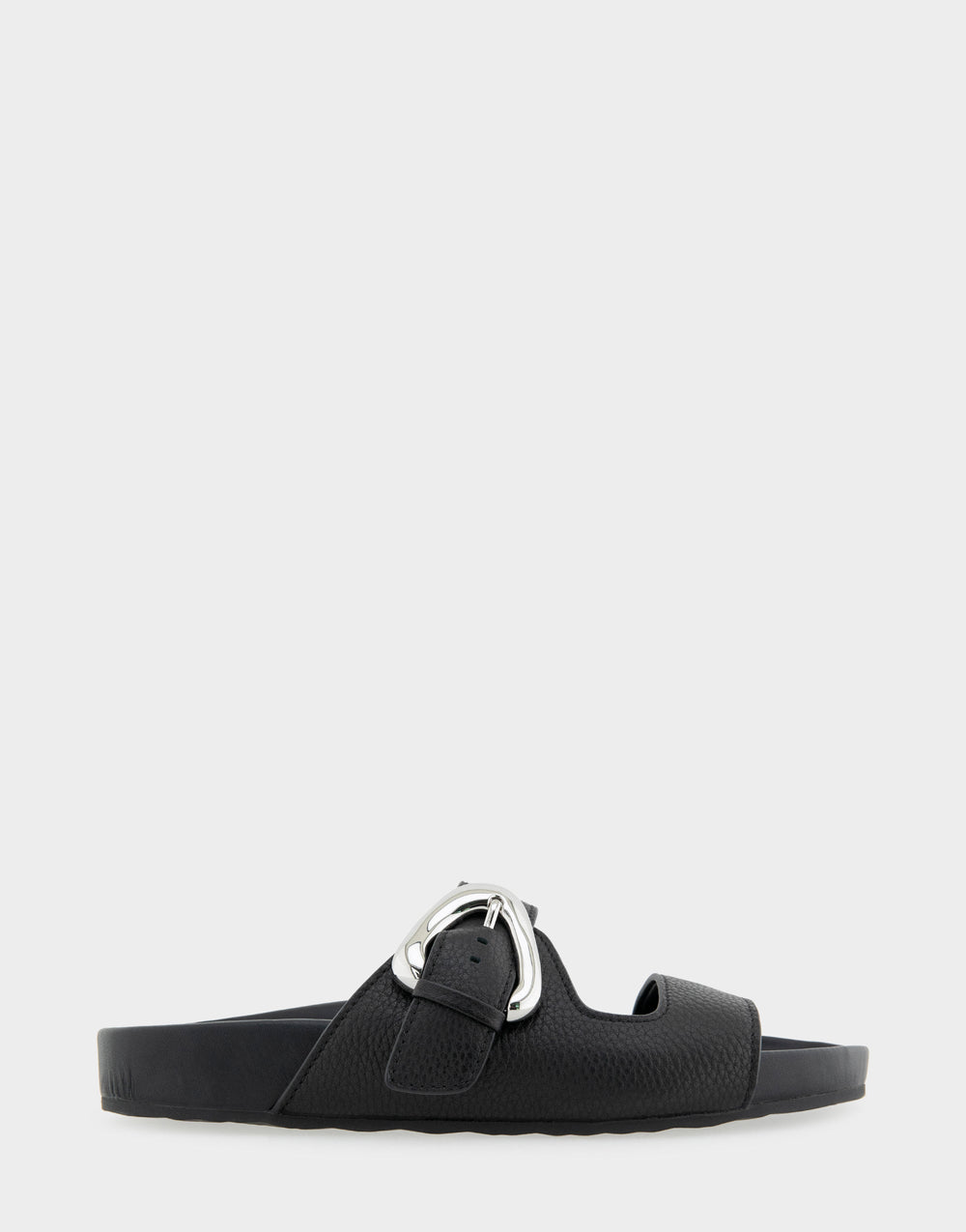Comfortable Women's Footbed Sandals in Black Pebbled Leather