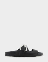 Comfortable Women's Footbed Sandals in Black Pebbled Leather