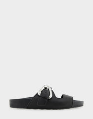 Comfortable Women's Footbed Sandals in Black Pebbled Leather