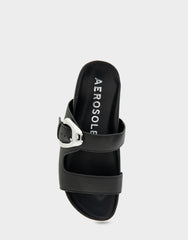 Comfortable Women's Footbed Sandals in Black Pebbled Leather