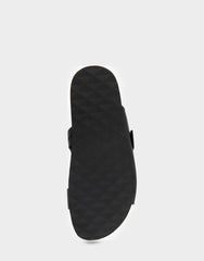 Comfortable Women's Footbed Sandals in Black Pebbled Leather