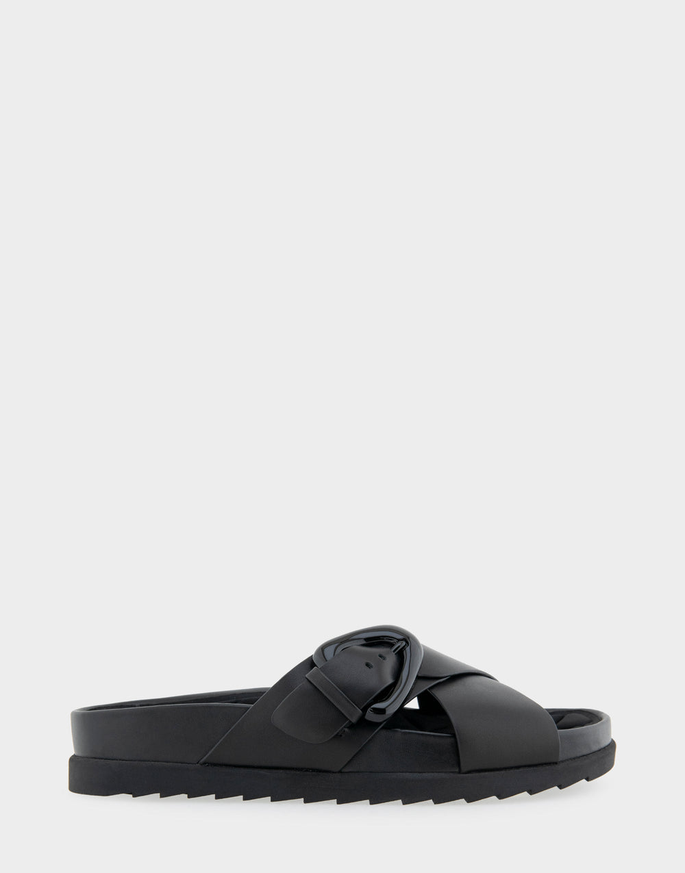 Comfortable Women's Footbed Sandals in Black Leather